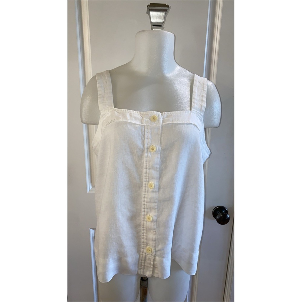 Everlane Women's White The‎ Linen Picnic Square Neckline Tank Top Size 10